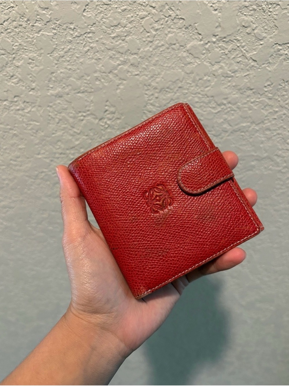Loewe Red Leather Compact Wallet with Embossed Logo